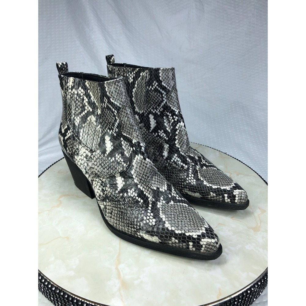 Sam Edelman Winona Western Ankle Boots Womens Sz 8 Grey Snakeskin Leather Cowboy
